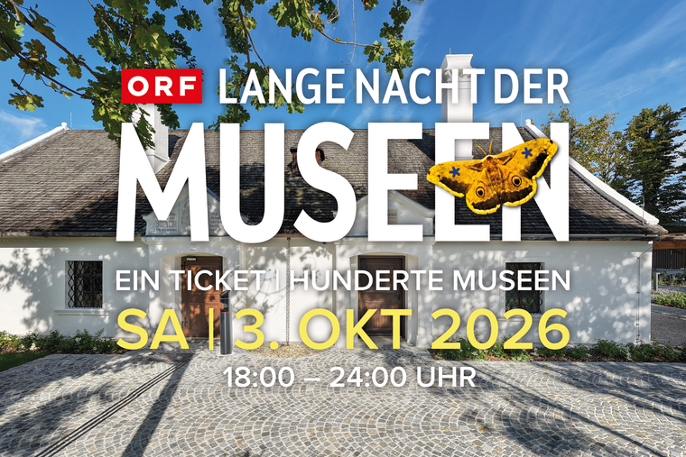 Das Liszt Haus Raiding frontal. Darüber ein Schriftzug mit Lange Nacht der Museen.